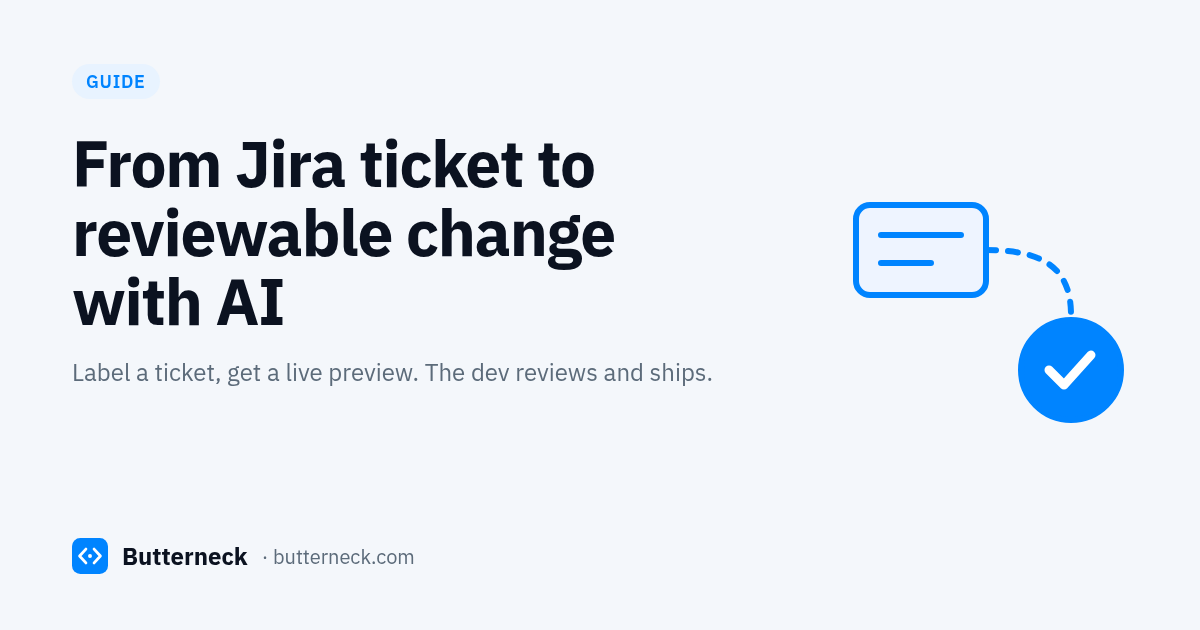 Butterneck blog cover: from a labeled Jira ticket to a live preview that a developer reviews and ships