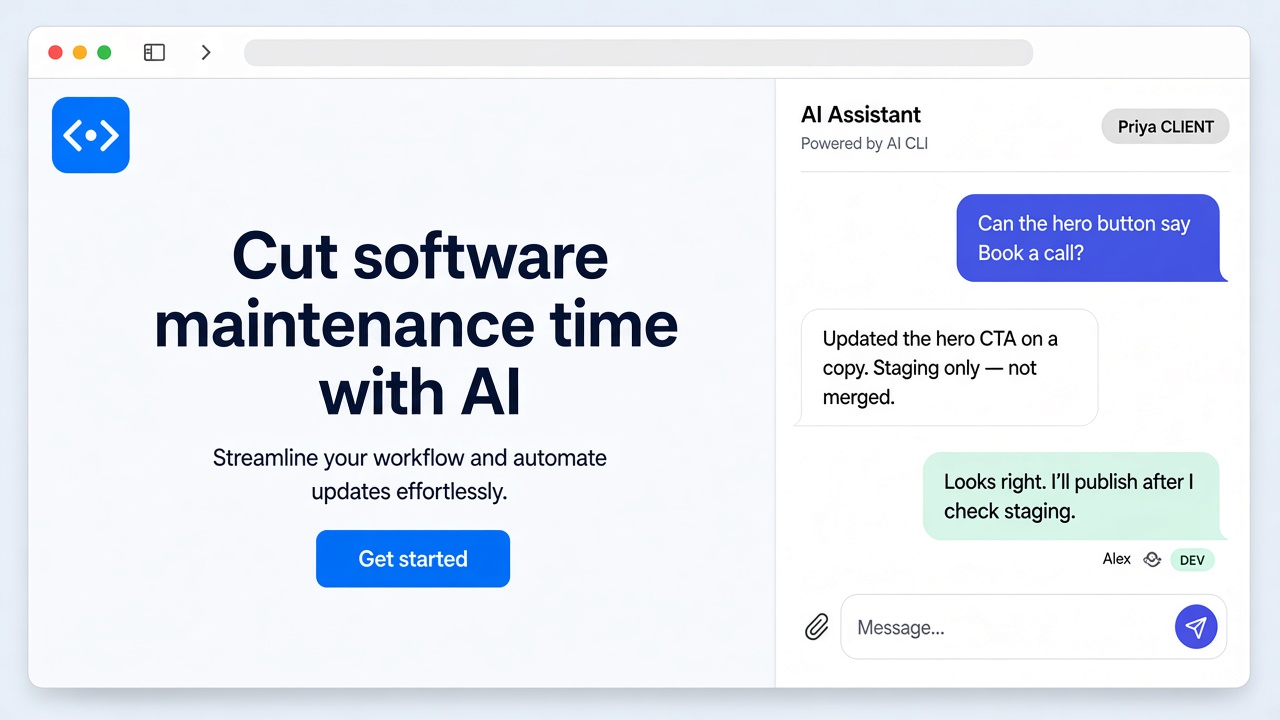 An app running on a developer's computer, opened through a Butterneck share link, with the chat panel open on the right